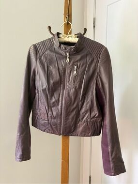 BRUUNS BAZAAR Vintage Plum Leather Moto Jacket Size 38